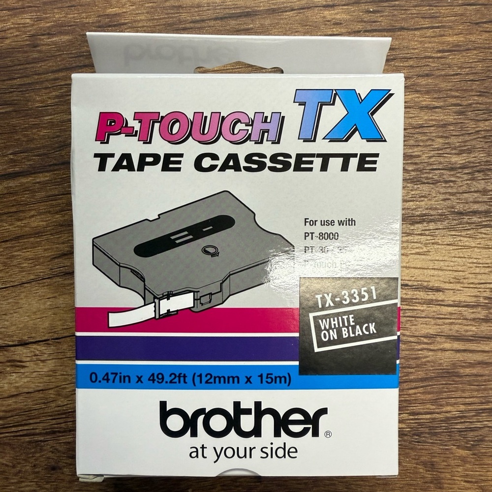Brother P-Touch TX Tape Cassette - White on Black